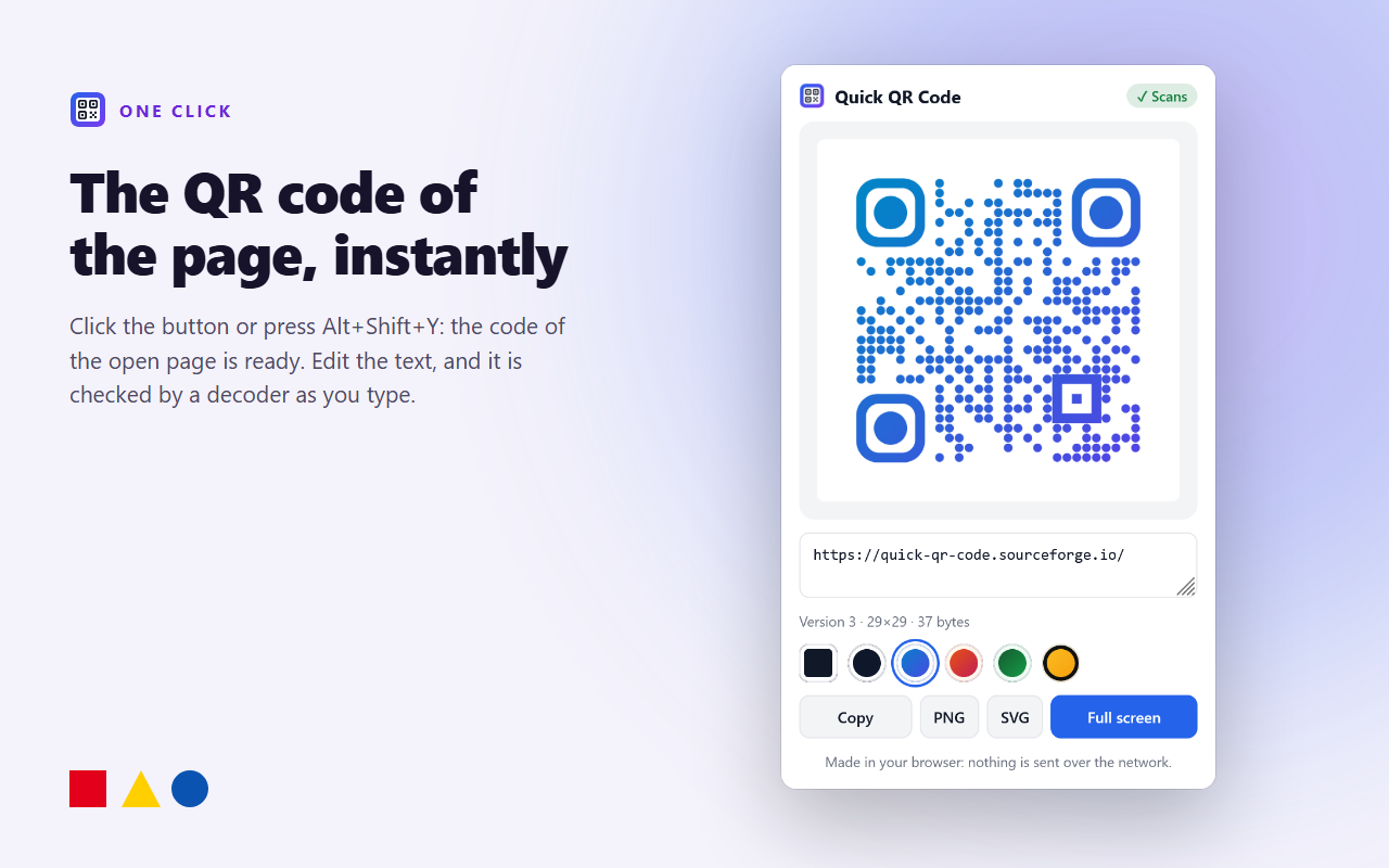 The QR code of the open page in one click